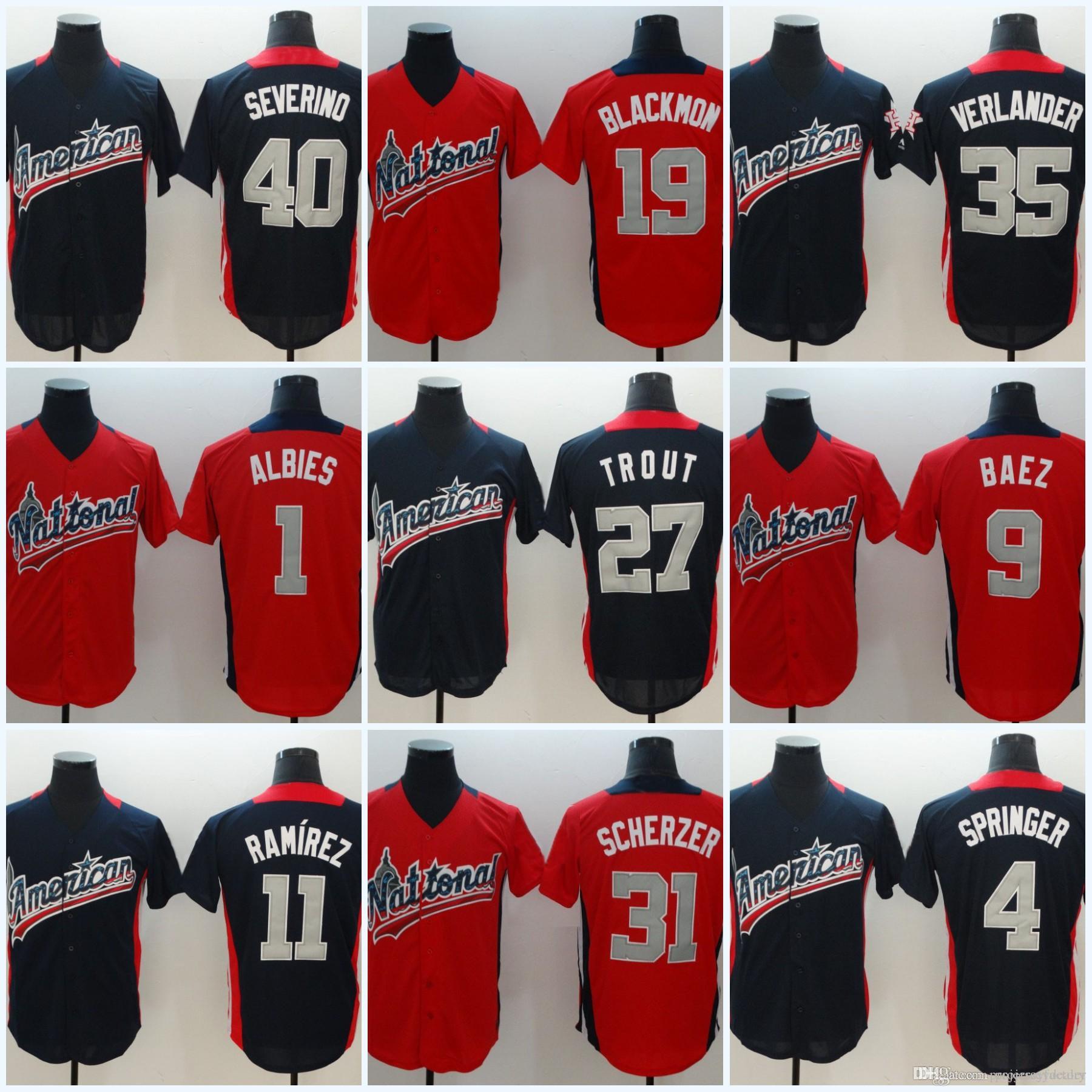 31 Max Scherzer 2018 All-Star Game Baseball Jersey 35 Justin Verlander 19 Charlie Blackmon 27 Trout 40 Luis Severino11 Jose Ramirez, Blue;black
31 Max Scherzer 2018 All-Star Game Baseball Jersey 35 Justin Verlander 19 Charlie Blackmon 27 Trout 40 Luis Severino11 Jose Ramirez, Blue;black