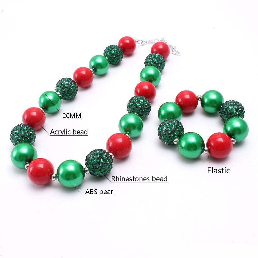 Christmas Chunky Necklace bracelet 2pcs Set Kids Girl bubble beads boutique holiday Jewelry Sets Girl Gift