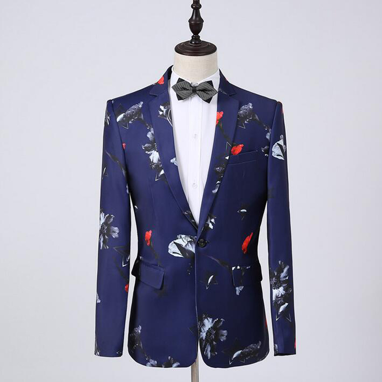 New Mens Designer Jackets Printed Flower Groom Wear Wedding Tuxedos One Button Formal Best Men Blazer 1 piece