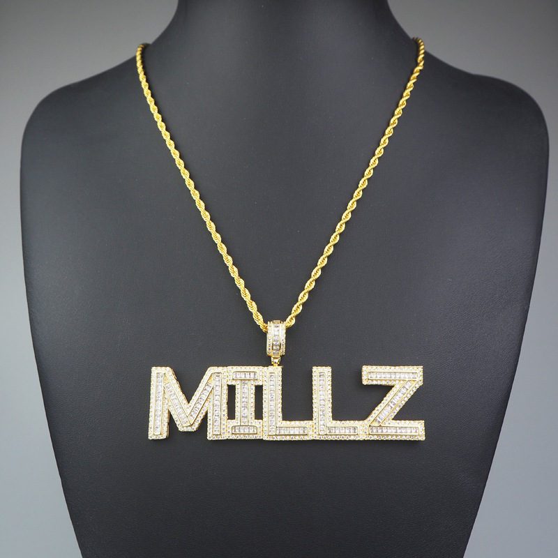 AZ Custom Name Gold Plated Bling Iced Out Bling CZ Letter Necklace for Men Women Hip Hop Jewelry Necklace