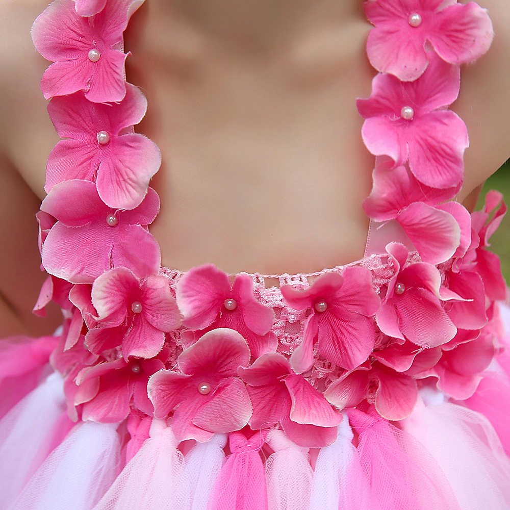 cheap pink princess girls pageant dresses tiered tulle hand made flowers long kids formal gowns birthday prom dress
