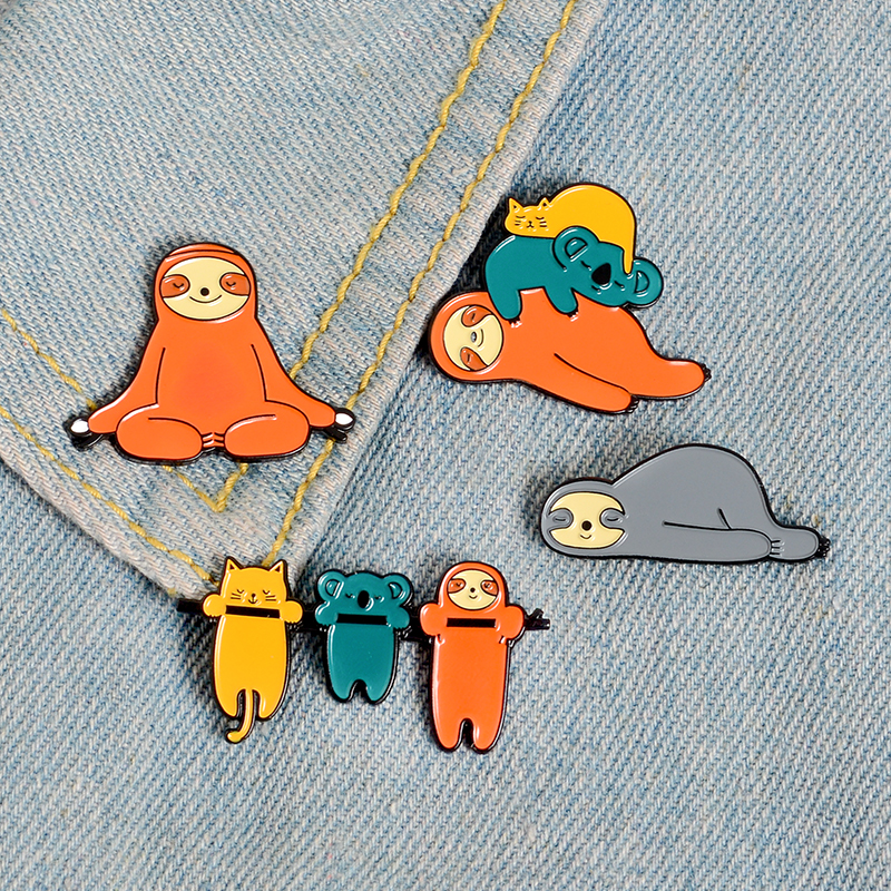 

Cute Funny Sloth Enamel Pin Lazy Animal Koala Cat Badge Brooch Lapel Pins Denim Jeans Shirt Bag Cartoon Jewelry Gift for kids