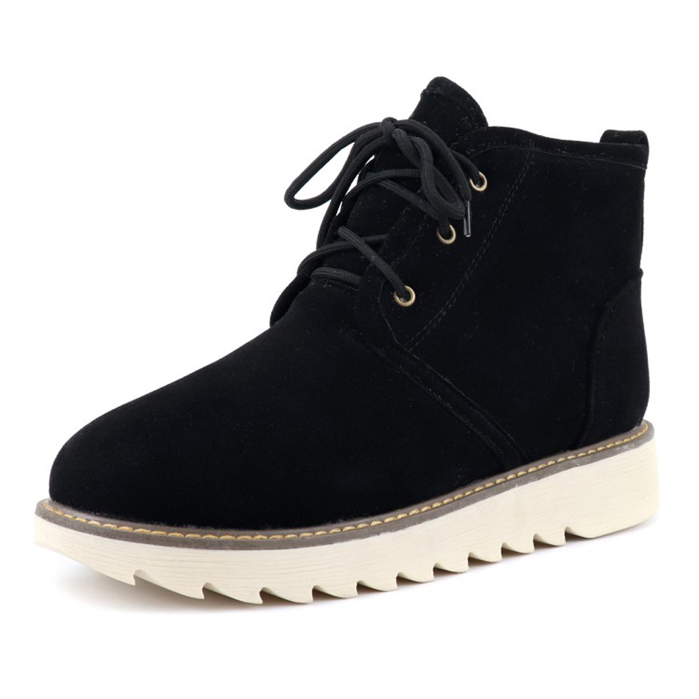 Women's casual winter ankle boots Plush warm Lace-Up Non-slip snow boots Large size suede Female flat cotton shoes, Black 
Women's casual winter ankle boots Plush warm Lace-Up Non-slip snow boots Large size suede Female flat cotton shoes, Black