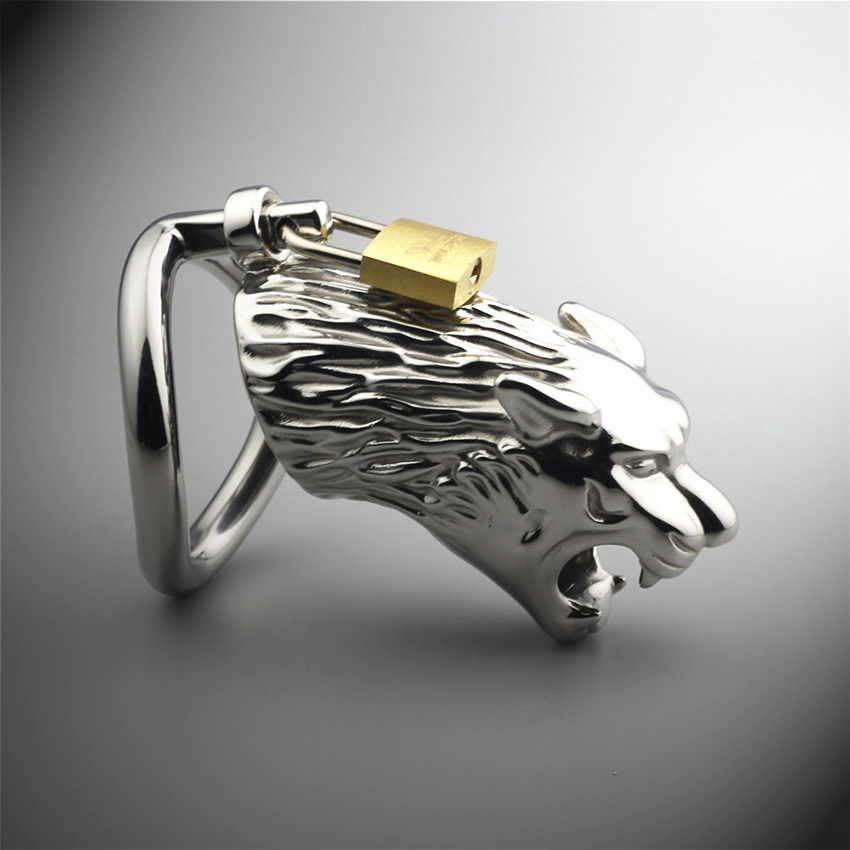Tiger Shape Stainless Steel Chastity Device,Cock Cage,Penis Lock,Cock Ring,Chastity Belt,Virginity Lock,Adult Game Y19070602-image