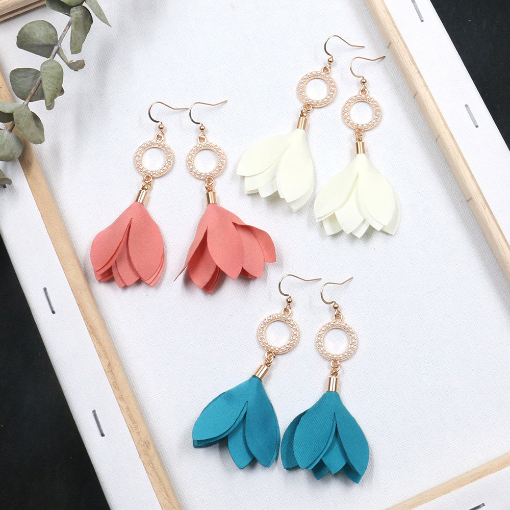 korean earrings for women statement Cute wild flower drop earrings fashion holiday new year earrings fabric jewelry wholesale