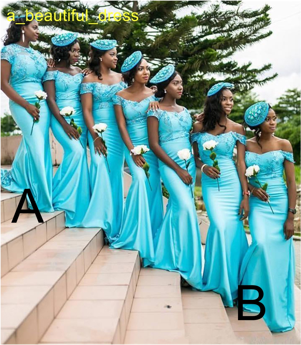 Elegant Vestido Off The Shoudler Mermaid Long Bridesmaid Dresses Satin Appliques Floor Length Wedding Party Dresses