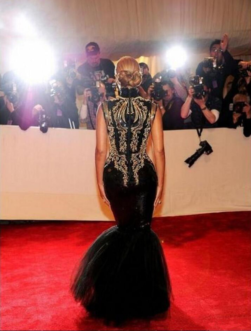 2019 New Fashion Hot Custom made Sexy Black And Gold Beyonce Mermaid Embroidery Beaded Celebrity Dresses Evening Gowns Prom Dress