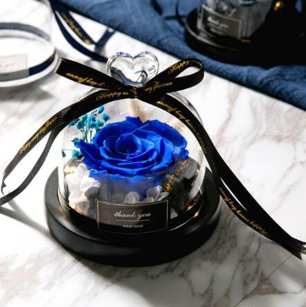 Decorative Flowers & Wreaths) Preserved Valentines Day Gift Exclusive Rose In Glass Dome With Lights Eternal Real