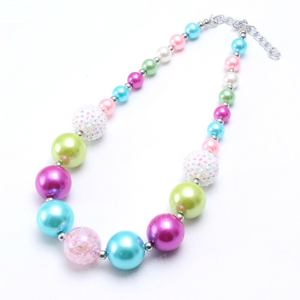 Kids Girls Beads Necklace Fashion Colorful Chunky Bubblegum Necklace For Baby Child Choker Necklace Charm Chunky Jewelry