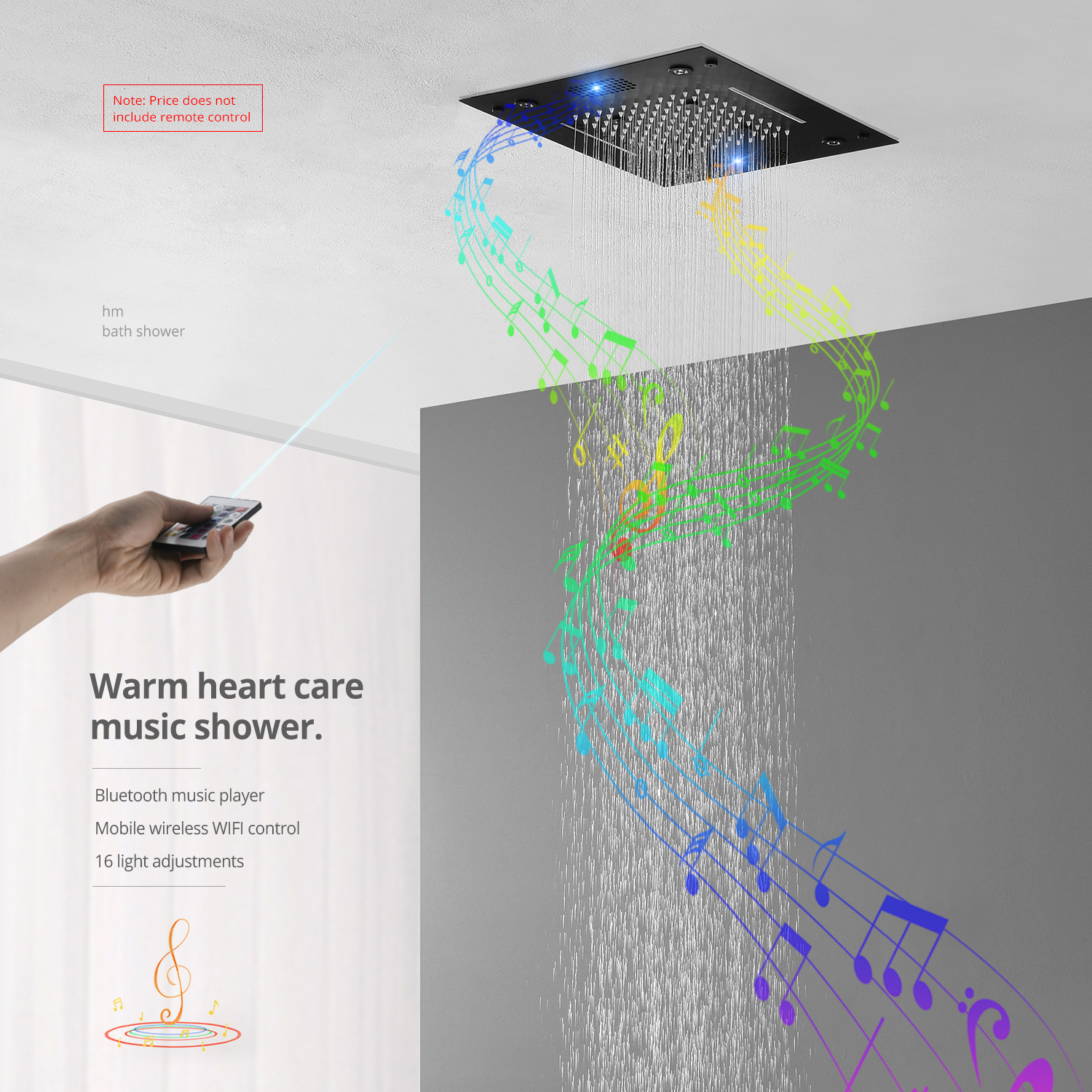 Newly Bluetooth Music Shower Faucet Bathroom Ceiling LED ShowerHead 16inch 304 Stainless Steel Bath Waterfall Rainfall System Panel