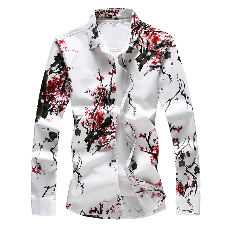 Summer Fashion Floral Printing Mens Shirt Casual Slim Fit Long sleeves Shirt Mens Clothing Flower Shirts Shirt Tops S7XL