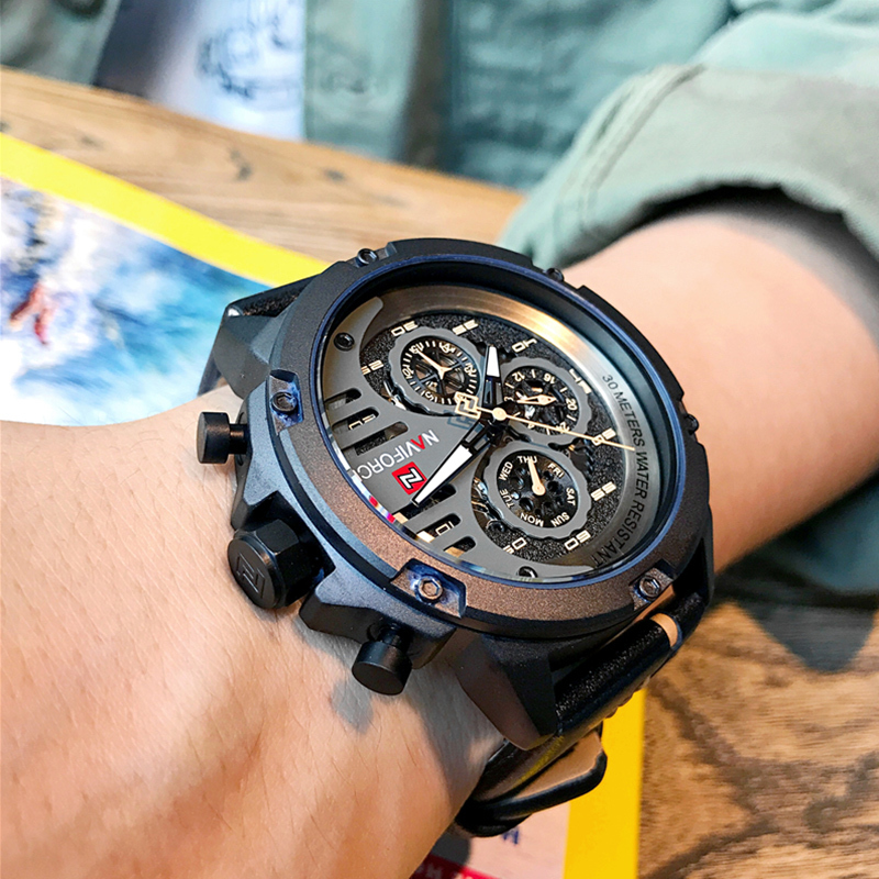 NAVIFORCE Men's Fashion Sports Watches Waterproof Leather Strap Creative Analog Quartz Wrist Watch Men Clock Relogio Masculino LY191213