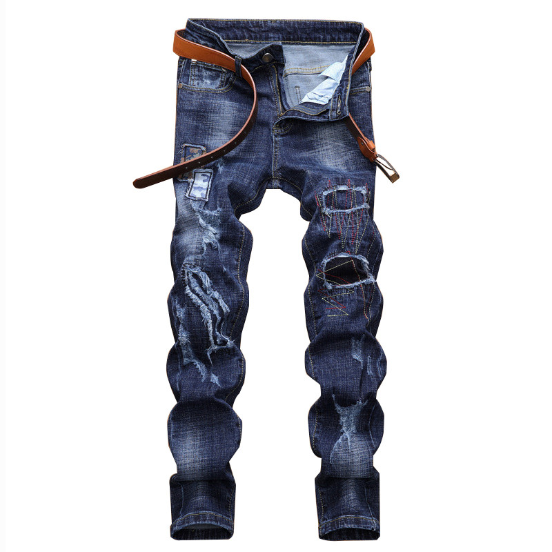 Idopy Men`s Fashion Patchwork Jeans Hip Hop Street Style Ripped Destroyed Vintage Washed Brand Designer Denim Joggers Trousers