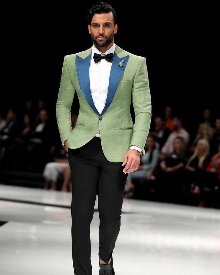 Olive Green Blazer Suits 2019 Mens Designer Jackets Peak Lapel One Button Formal Tuxedos Slim Fit
