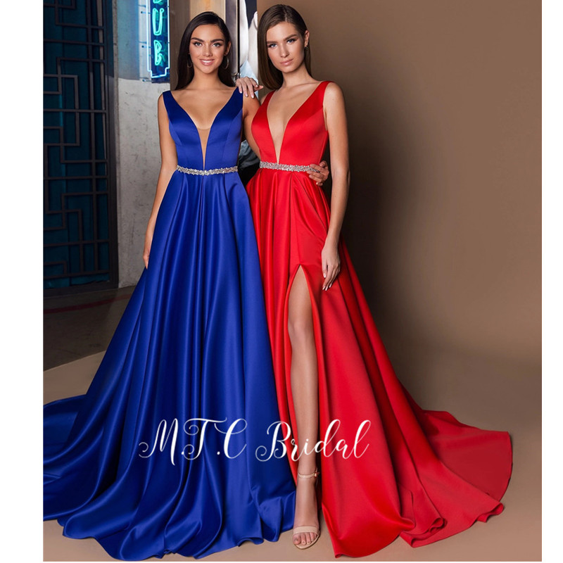 Gorgeous Red Formal Evening Dresses Glitter Belt Backless V Neck High Slit Sexy Satin Long Prom Gowns 2019 Vestido De Festa, Black
Gorgeous Red Formal Evening Dresses Glitter Belt Backless V Neck High Slit Sexy Satin Long Prom Gowns 2019 Vestido De Festa, Black