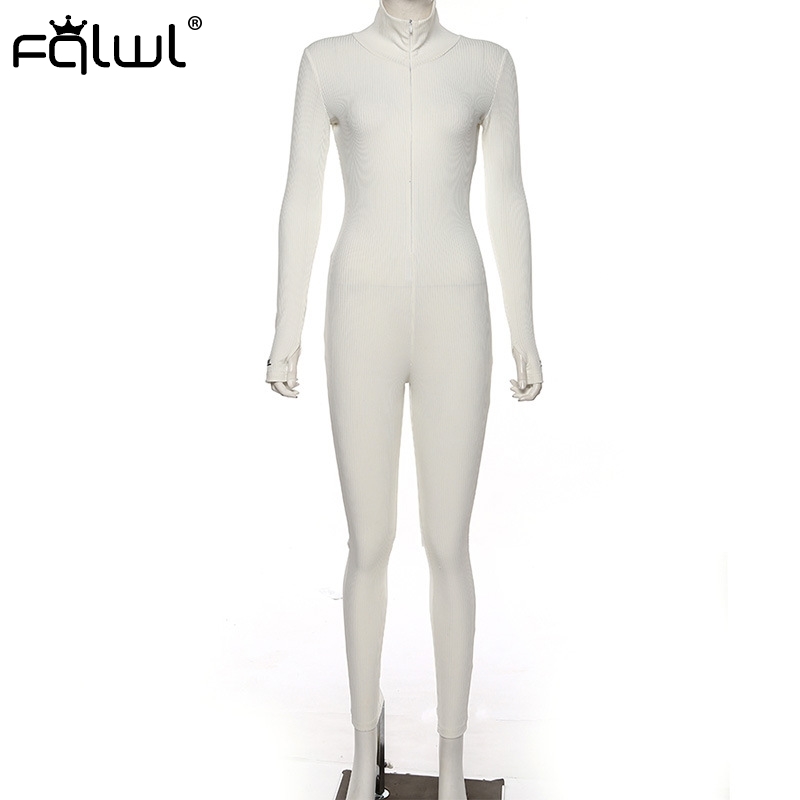 Streetwear White Black Knitted Sexy Bodycon Jumpsuit Women Overalls 2019 Long Sleeve Skinny Rompers Womens Jumpsuit Female T200303