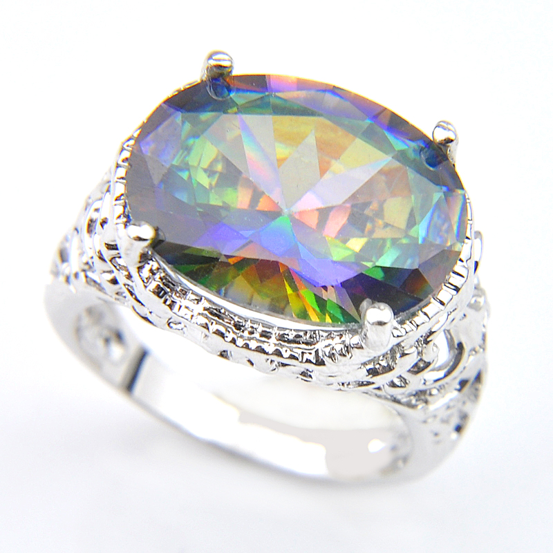 Luckyshine Rings Pendanta Sets Oval Rainbow Natural Mystic Topaz Gems 925 Sterling Silver Plated For Women Zircon Sets Free shippings