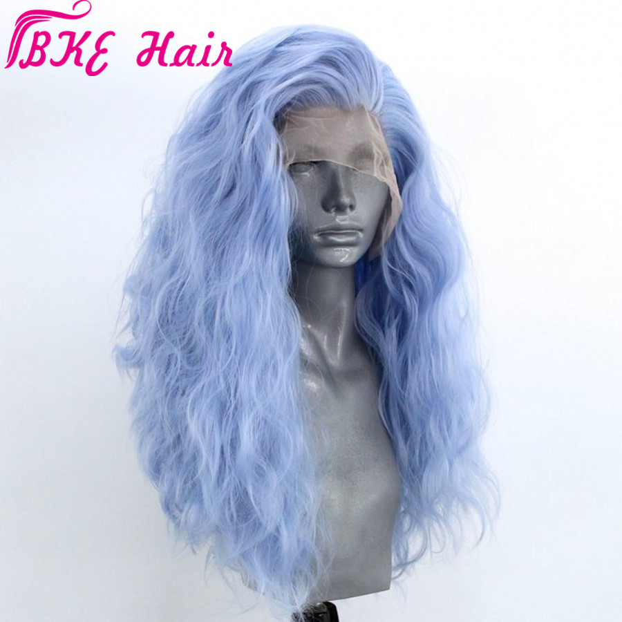 13*4 light blue Color Lace Front simulation Human Hair Wig Brazilian loose Wave Hair Synthetic Lace Wig for Women