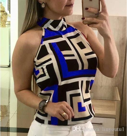 2020 Men's Fashion Summer Sexy Sleeveless Neck Stitching Printed Chiffon T-shirt Top for Women crop top