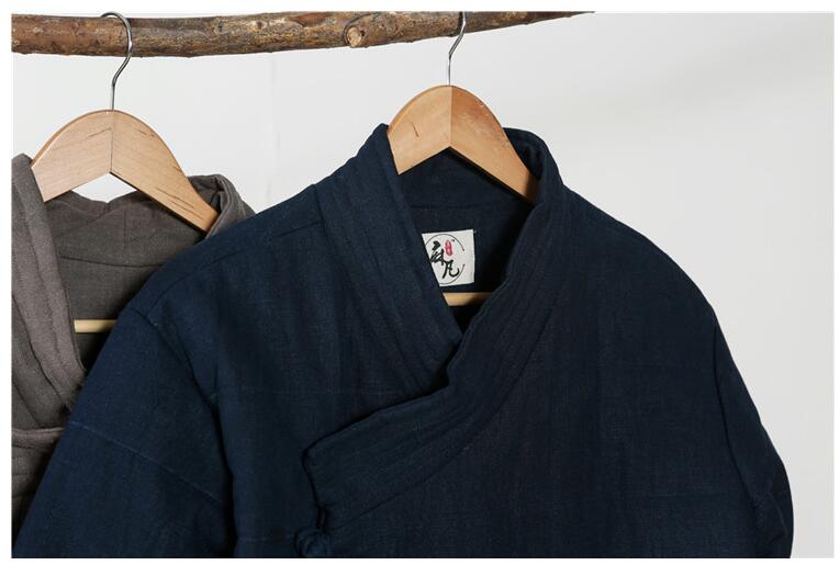 East Asian Vintage Jacket Winter men ramie cotton padded clothes slant lapel Chinese Style Coat Traditional Warm Cotton Linen clothes