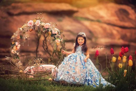 Real Photos Blue Princess Flowes Girls Pageant Dresses Appliques Beads Kids Toddlers Birthday Party Gowns Wedding Party Dress