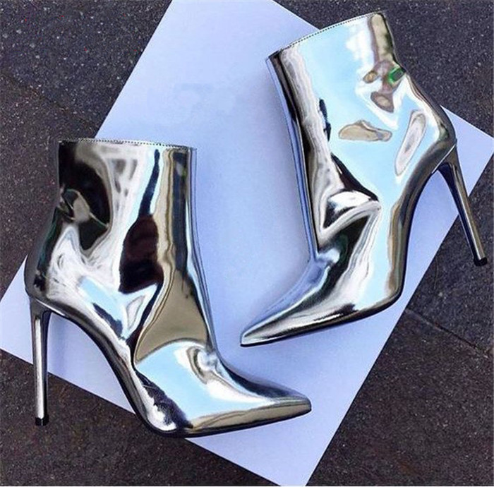 Mirror Leather Metallic Women Ankle Boots Pointed Toe thin High Heel Runway Boots Silver Gold Female Sexy Stiletto Motorcycle Boots
Mirror Leather Metallic Women Ankle Boots Pointed Toe thin High Heel Runway Boots Silver Gold Female Sexy Stiletto Motorcycle Boots