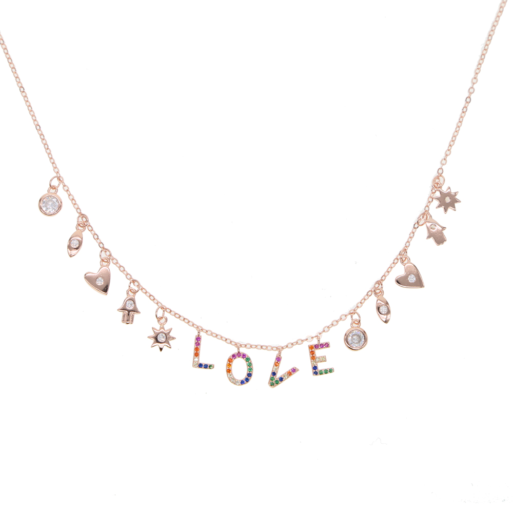 925 sterling silver lover necklace lucky symbol drop charm rainbow L O V E letter charms personalized valentine's gift