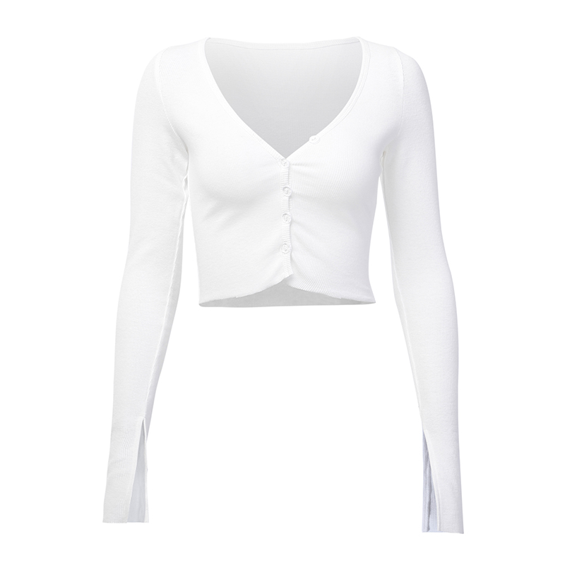 New Style Women T-Shirts Summer Beach Long Sleeved Button Long Sleeve Party Deep V Neck Top Skinny Casual Fashion
