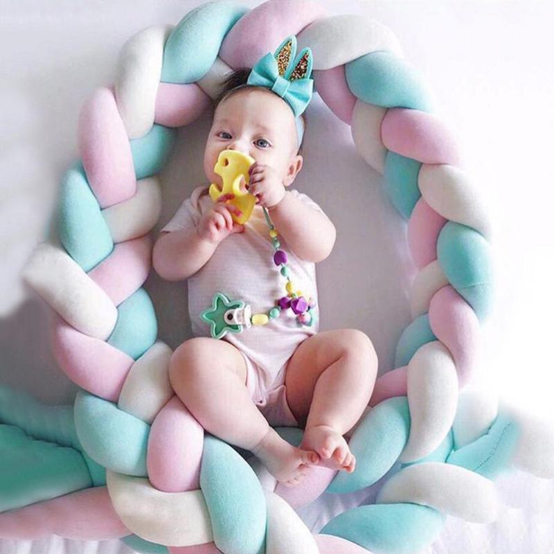 Colorful Knot Soft Baby Pillow Bumper Braided Crib Pillow Baby Bed Decoration Cushion Protector Pillows Infant Room Decorative 240422