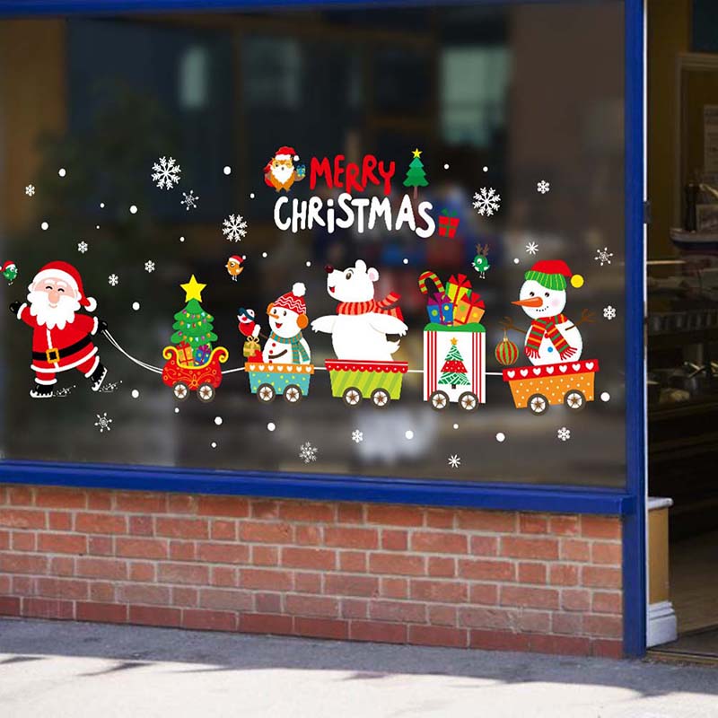 Xmas Tree Santa Snowman Stickers Decorations Merry Christmas Ornament Home Window Wall Stickers Market Glass Kid Bedroom Decals
