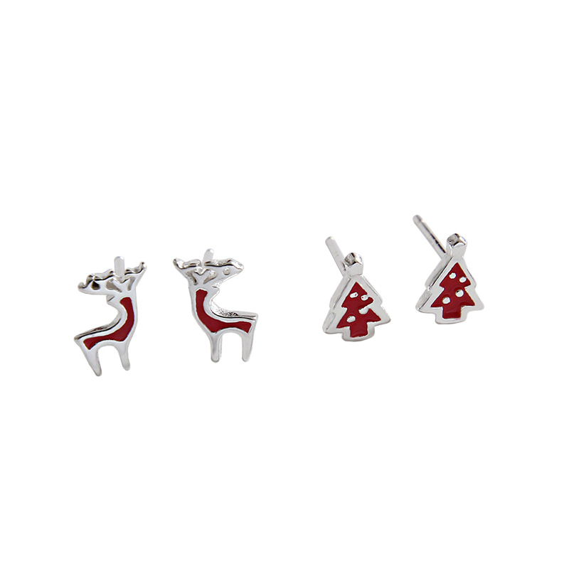 Hot personalized 925 sterling silver jewelry Korean brand hand-made designer christmas reindeer&christmas tree post earrings