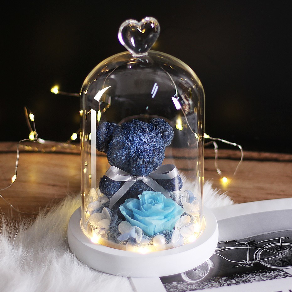 Teddy Bear Rose Flowers In Glass Dome Christmas Festival DIY Cheap Home Wedding Decoration Birthday Valentine's Day Gifts