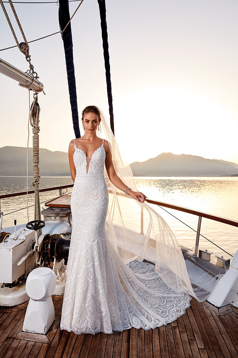 eddy k mermaid wedding dresses lace appliqued spaghetti neck backless bridal gowns full lace trumpet country boho beach wedding dress