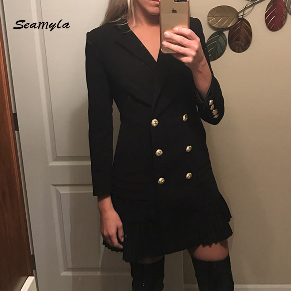 Seamyla 2017 New Fashion Long Sleeve Women Blazers High Quality Notched Double Breasted Gold Button Runway Designer Dress Coat, Black
Seamyla 2017 New Fashion Long Sleeve Women Blazers High Quality Notched Double Breasted Gold Button Runway Designer Dress Coat, Black