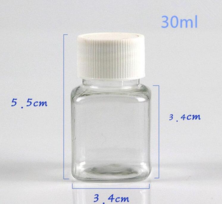 30ml 50ml 80ml Transparent Square PET Bottle, Packing Bottle, Capsule Bottle, Plastic Bottle with white cap