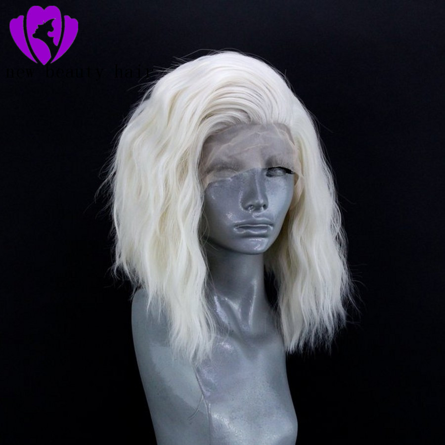 Fashion style White blonde synthetic lace front wig looose wave heat resistant synthetic lace front wig for women glueless wigs