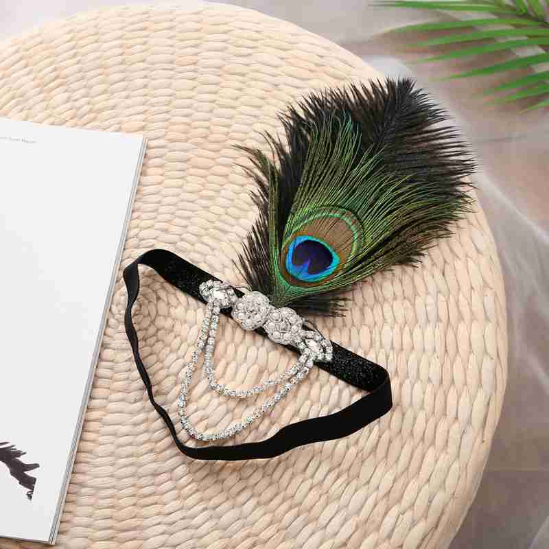Art Deco 20th Century Peacock Feather Headdress Gatsby Feather Headband