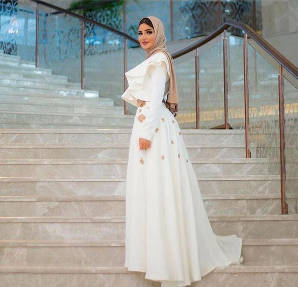 2019 New Long Sleeves Appliques Arabic Dresses Evening Formal Wear Long Sleeve Jumpsuits Prom Dress With Overskirts Cheap Women's Pant Suits