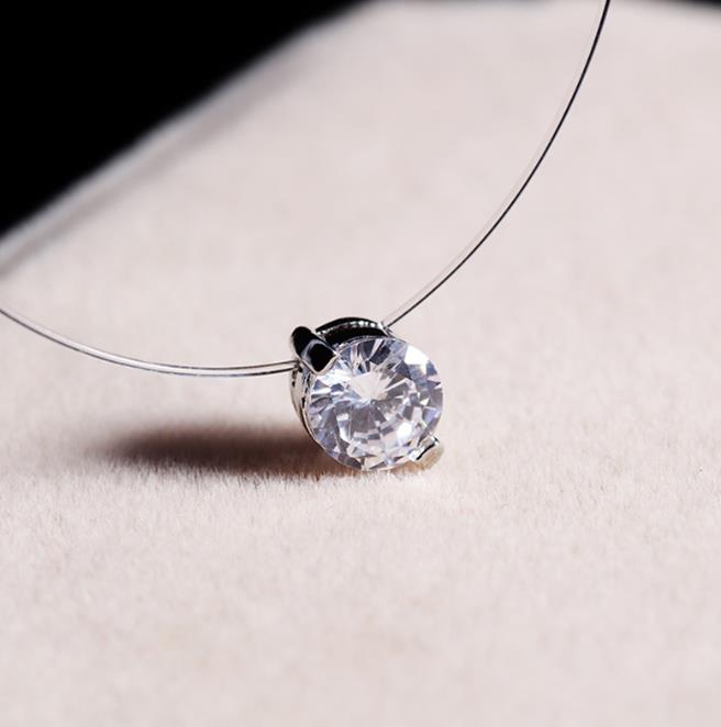 Fashion- Invisible Fish Line Crystal Necklace Pendants Neck Zircon Women Clavicle Chain Lady Feminino Collar