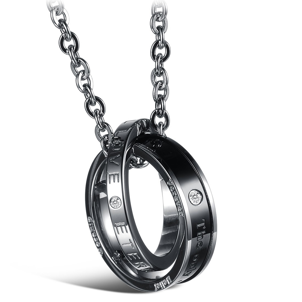 Classic Double Circles Couple Pendant Necklace Stainless Steel No Fade Titanium Steel Lover Engagement Jewelry