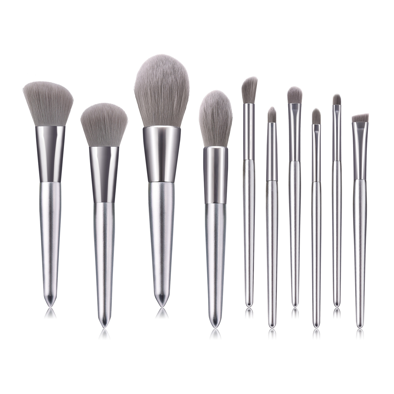 Silver color Eye shadow makeup brushes set 10Pcs brush tools & accessories for loose powder blush cosmetics super soft nylon hair DHL Free