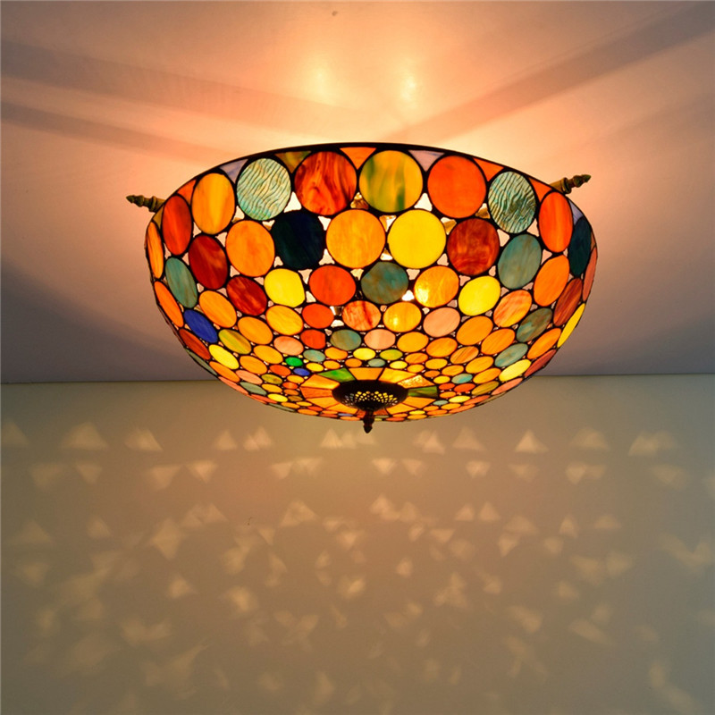 European retro creative glass lamp Tiffany stained glass living room dining bar bedroom art semi-ceiling lamp TF026