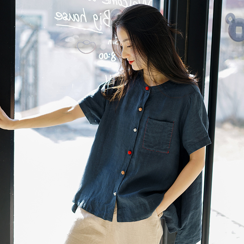 Johnature Women Vintage Shirts Linen Blouses Button Pockets O-Neck Short Sleeve Women Loose Clothing Spring 2020 New Shirts Tops, Navy blue
Johnature Women Vintage Shirts Linen Blouses Button Pockets O-Neck Short Sleeve Women Loose Clothing Spring 2020 New Shirts Tops, Navy blue