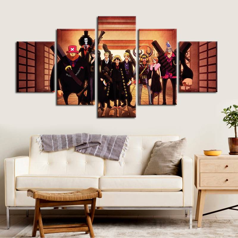 5pcs/set Unframed Onepiece Luffy And Partners Black Dress Painting On Canvas Wall Art Painting For Living Room Decor