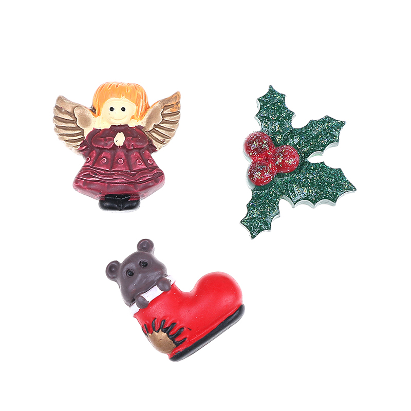 10pcs Mixed Resin Christmas Series Crafts Flatback Cabochon Scrapbooking Decorations Fit Hair Clips Embellishments Beads Diy