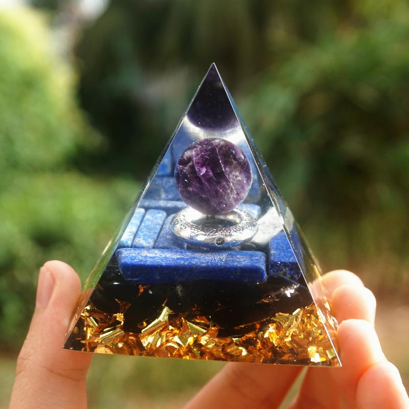 Other Handmade Amethyst Crystal Sphere Orgone Pyramid With Silver Ring Obsidian 60mm