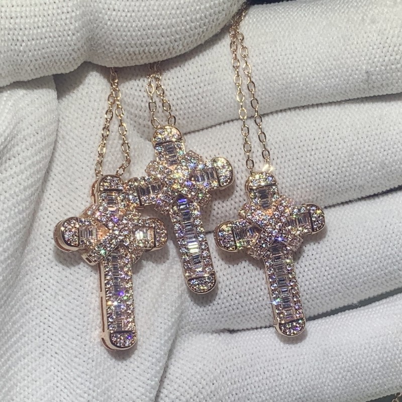 Choucong Unique Luxury Jewelry 925 Sterling Silver&Rose Gold Fill Full Princess Cut White Topaz CZ Diamond Cross Pendant Clavicle Necklace