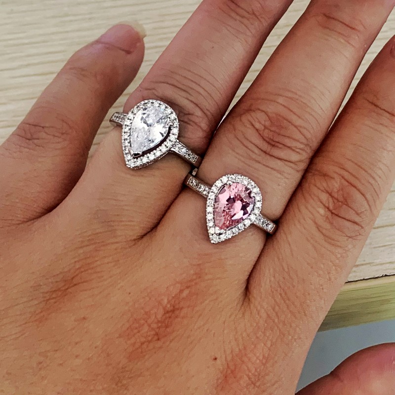 Classic Wedding Ring Fine Jewelry 925 Sterling Silver Pear Cut White Topaz CZ Diamond Gemstones Eternity Female Women Engagement Band Rings