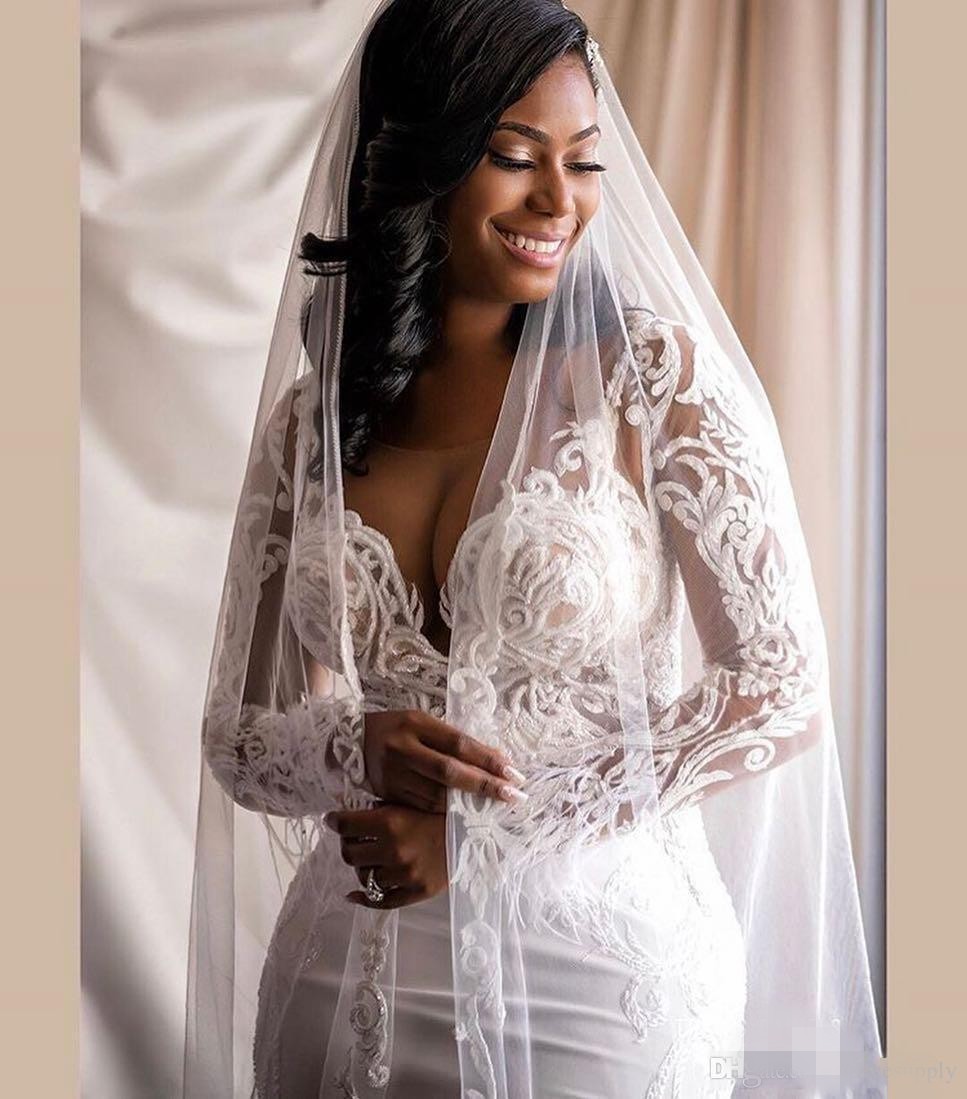 Gorgeous Mermaid Dresses Lace Applique Scoop Neck Long Sleeves Illusion Chapel Train Wedding Gown Vestido De Novia