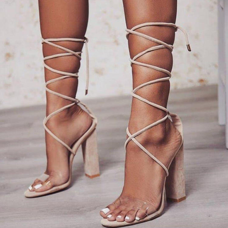 High Heel Sandals Transparent Fashion Luxury Designer Thick Heel Women Shoes Lace up Sexy Wedding Shoes Sandals